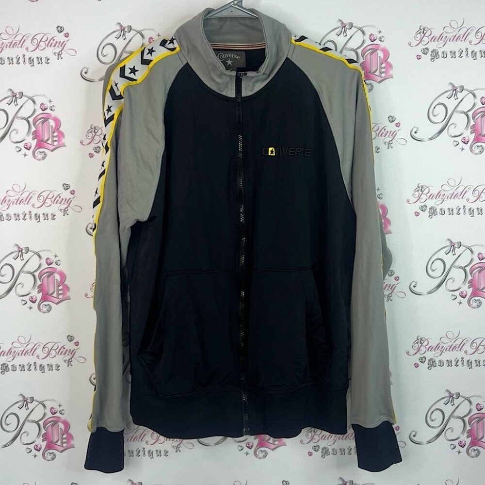 Converse sweater zip up Black and Gray Jacket with Yellow Accents
